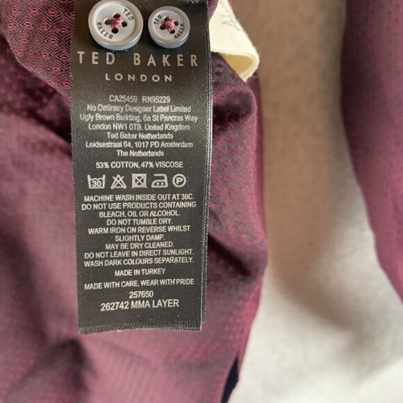 Ted Baker Men's Layer Long Sleeve Maroon Button Down Textured Shirt Size 5 9263 - Picture 6 of 9